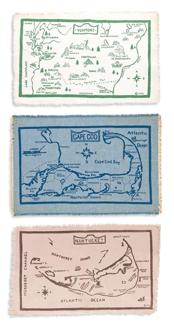 (PICTORIAL MAPS.) The Crawfords. Group of 21 hand-printed textile maps.